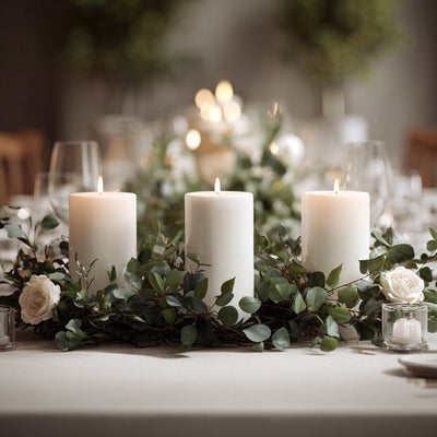 Décor ideas using White pillar candles Décor ideas using White pillar candles