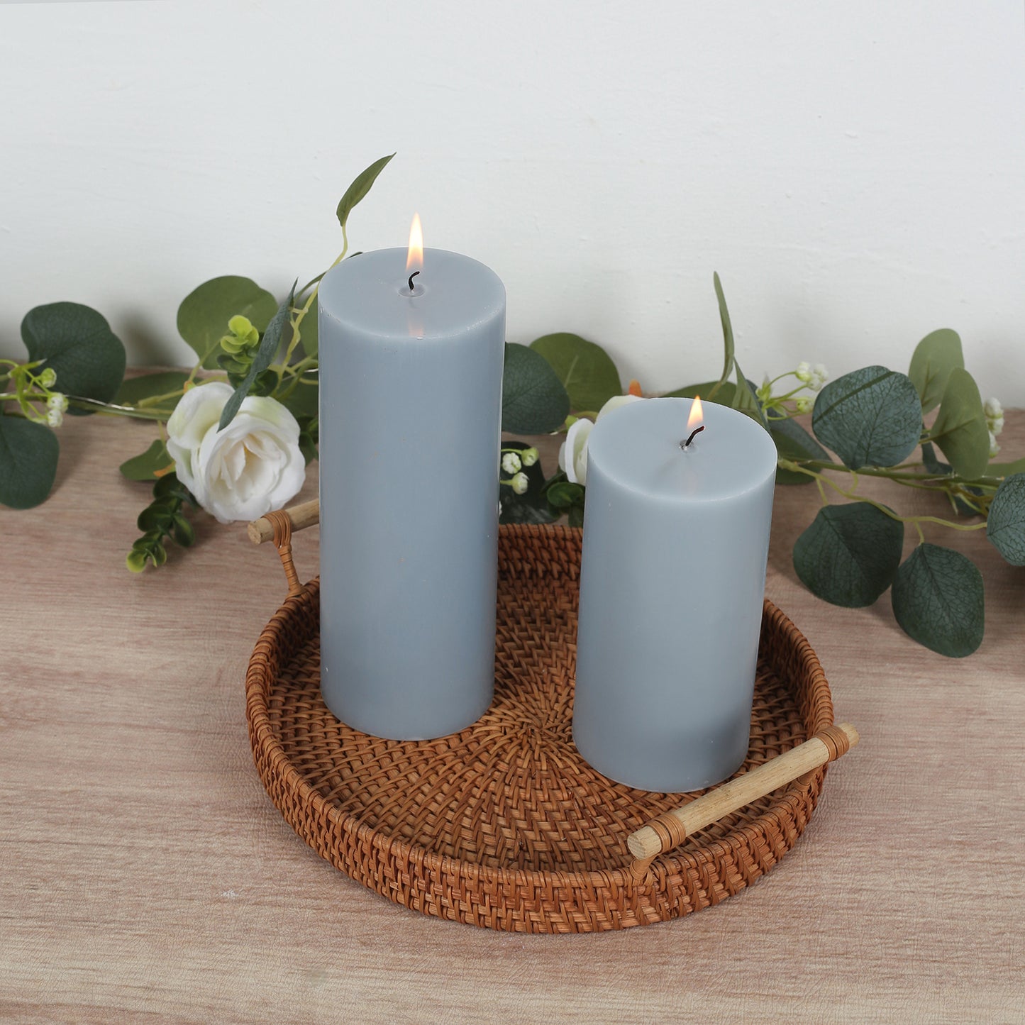 12-Pack 3"x8" Unscented Dripless Pillar Candles – Dusty Blue Long-Burning Wax Candles with Cotton Wicks for Home, Weddings & Event Decor