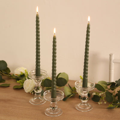 Dusty Sage Green Spiral Long Burn Wick Taper Candles Dusty Sage Green Spiral Long Burn Wick Taper Candles