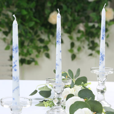 White with Blue French Toile Wax Taper Candles - 10" White with Blue French Toile Wax Taper Candles - 10"