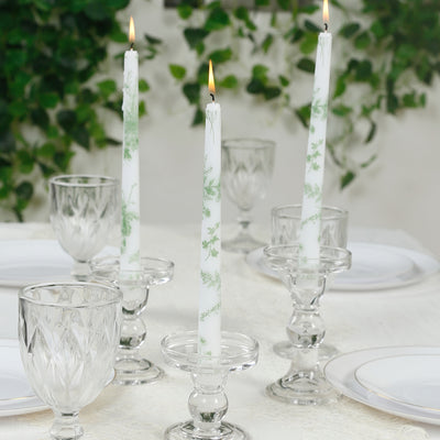 French Toile Taper Candles in White and Sage Green French Toile Taper Candles in White and Sage Green