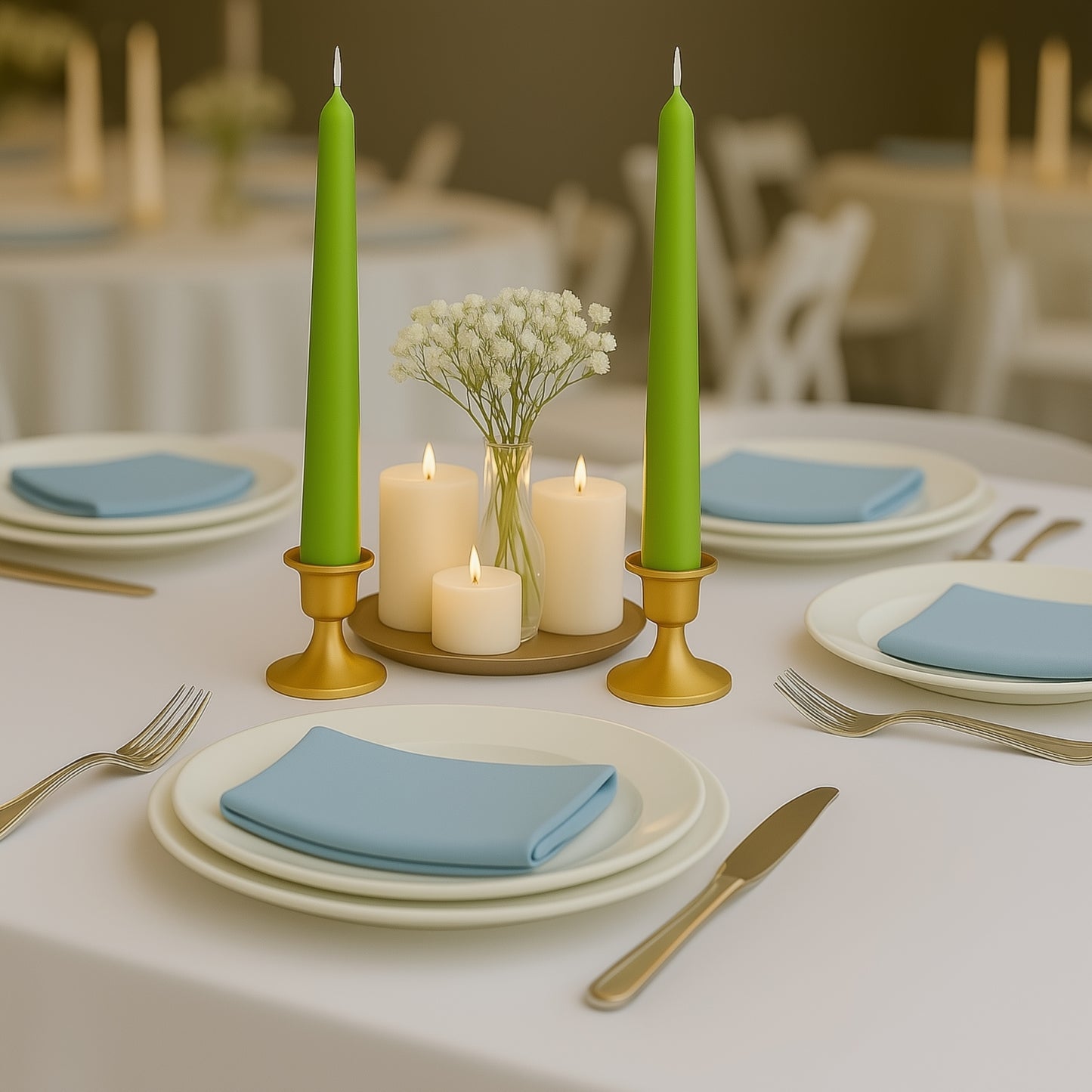 10 Pack | Apple Green 10" Premium Wax Taper Candles, Unscented Candles