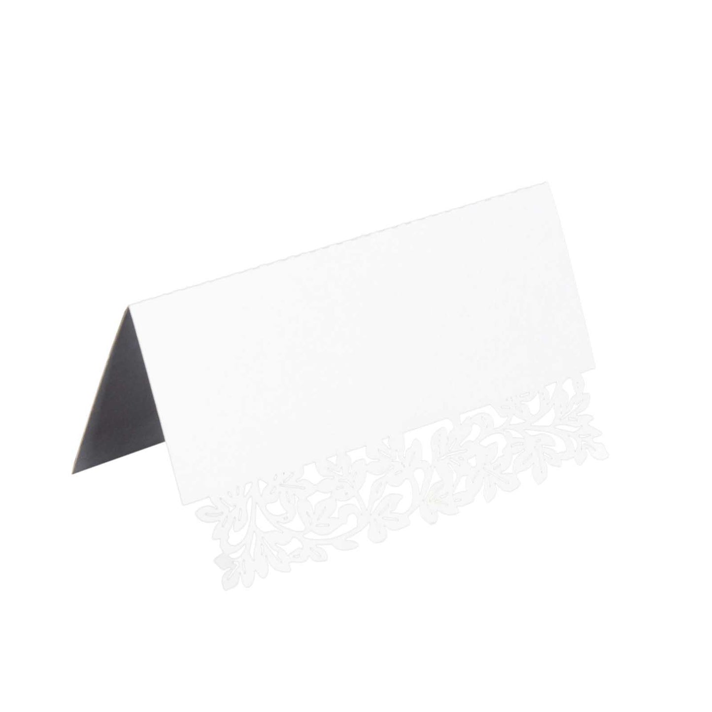White wedding table number card with laser cut leaf vine design.