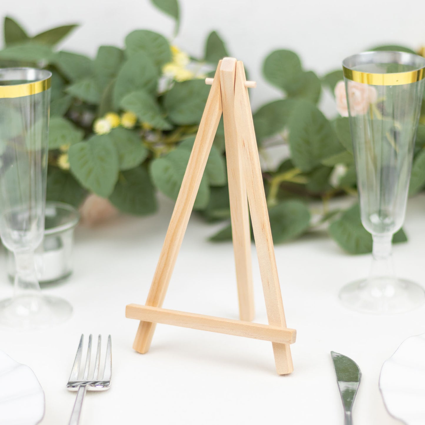 Natural wooden rustic place card holder display easel.