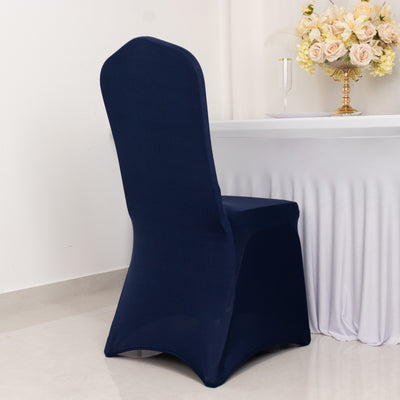 Navy Blue Premium Spandex Stretch Fitted Banquet Chair Cover With Foot Pockets 220 GSM Navy Blue Premium Spandex Stretch Fitted Banquet Chair Cover With Foot Pockets 220 GSM