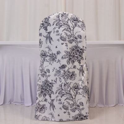 White Black French Toile Banquet Chair Covers White Black French Toile Banquet Chair Covers
