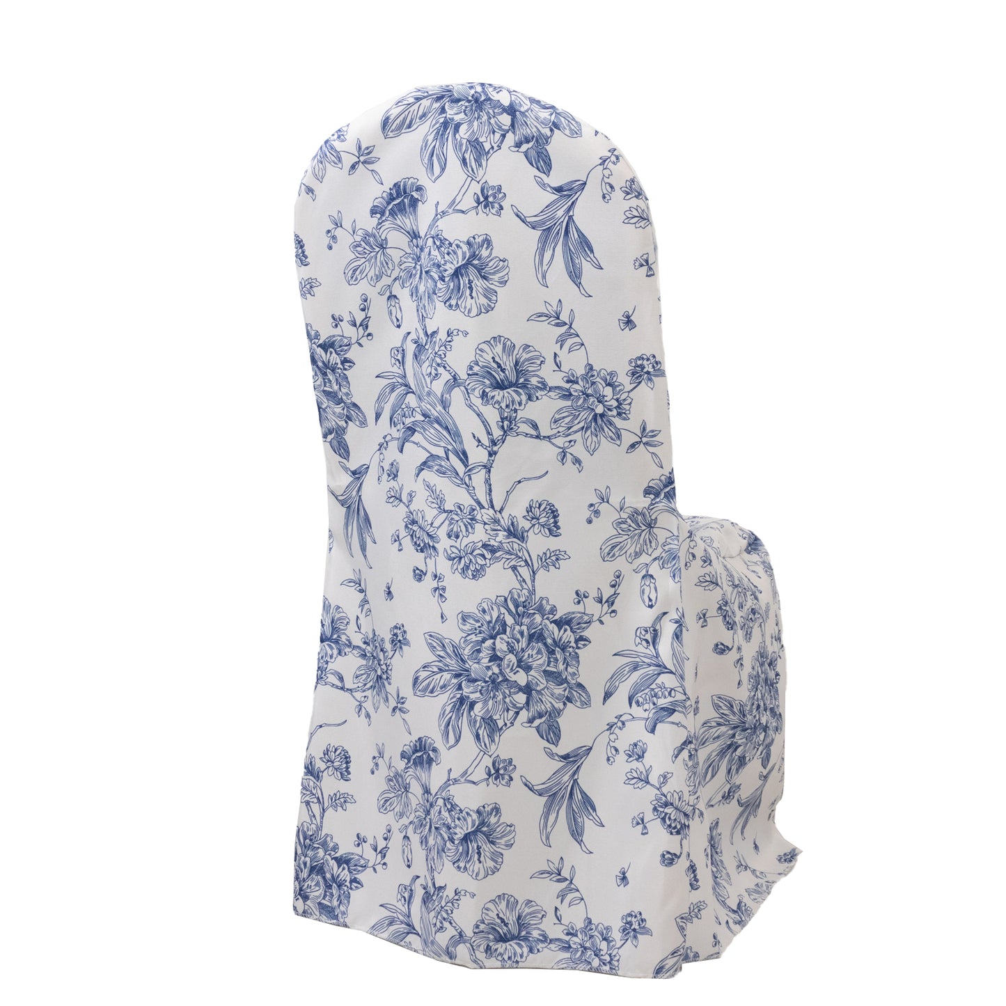 10 Pack Polyester Chair Covers for Banquet Chairs – White Blue French Toile Pattern, Reusable Stain-Resistant Slip-On Slipcovers