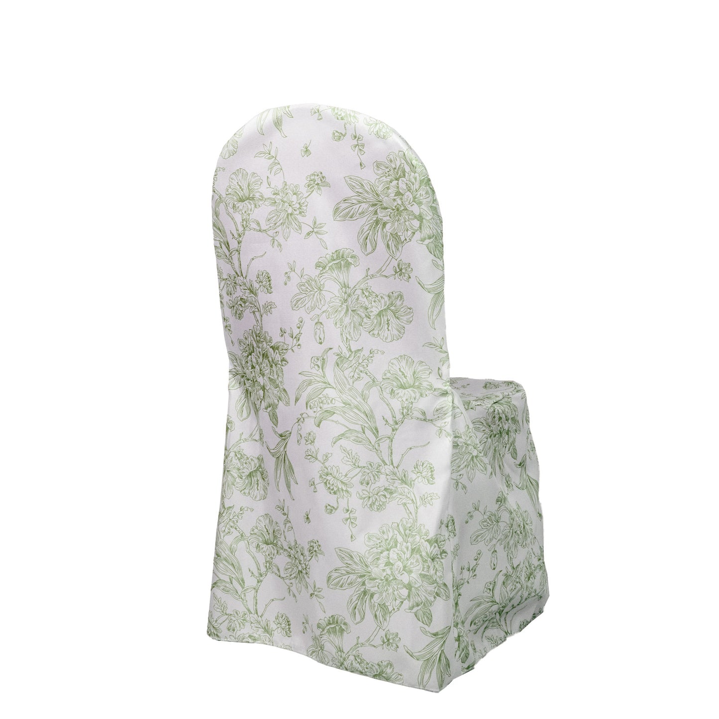 10 Pack Polyester Chair Covers for Banquet Chairs – White Dusty Sage Green French Toile Pattern, Reusable Stain-Resistant Slip-On Slipcovers