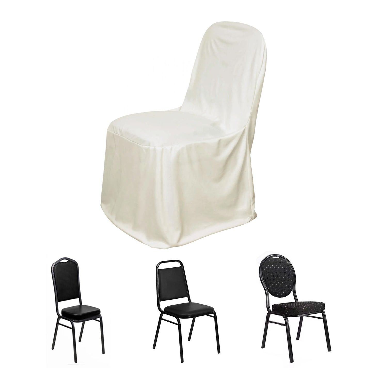 Ivory Stretch Slim Fit Scuba Banquet Chair Cover, Wrinkle Free Durable Slip On Chair Cover