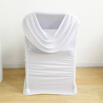White Spandex Folding Chair Cover, Ruched Swag Back White Spandex Folding Chair Cover, Ruched Swag Back