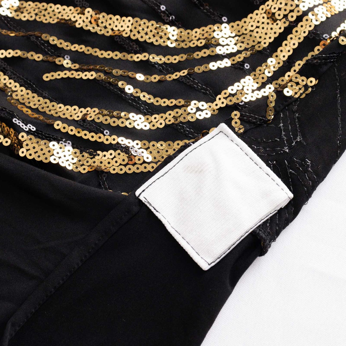 Black gold spandex fitted banquet chair cover with wave sequins