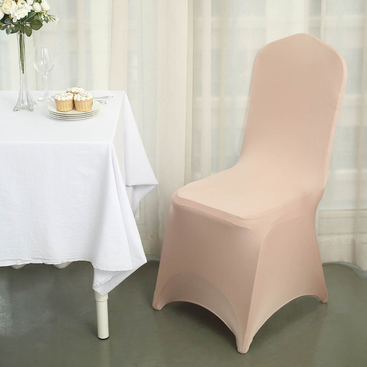 Nude Spandex Stretch Fitted Banquet Chair Cover - 160 GSM