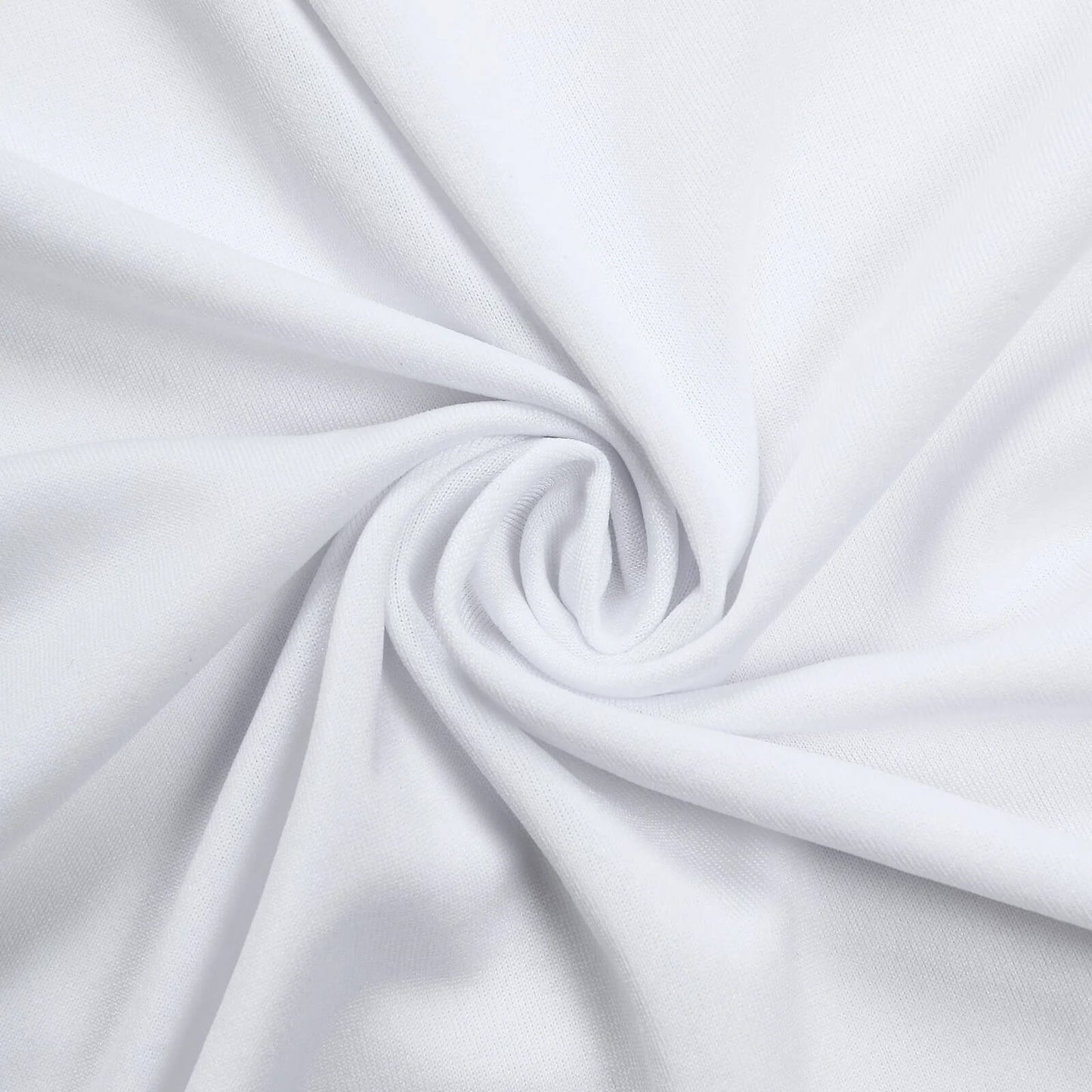 White spandex wedding chair cover with foot pockets, fitted design. #whtbkgd