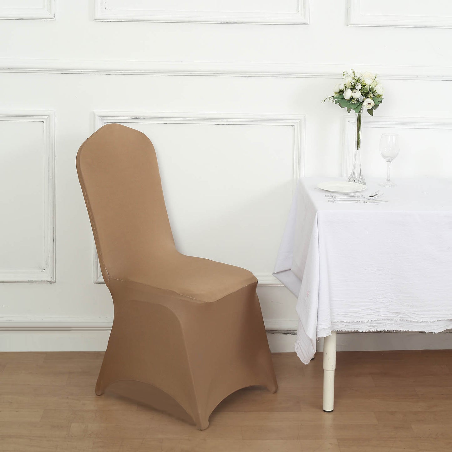 Taupe Spandex Stretch Fitted Banquet Chair Cover - 160 GSM