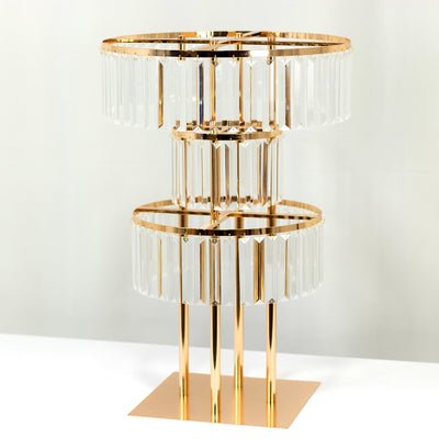 27" Crystal Pendant 3-Tier Flower Stand Centerpiece in Gold 27" Crystal Pendant 3-Tier Flower Stand Centerpiece in Gold