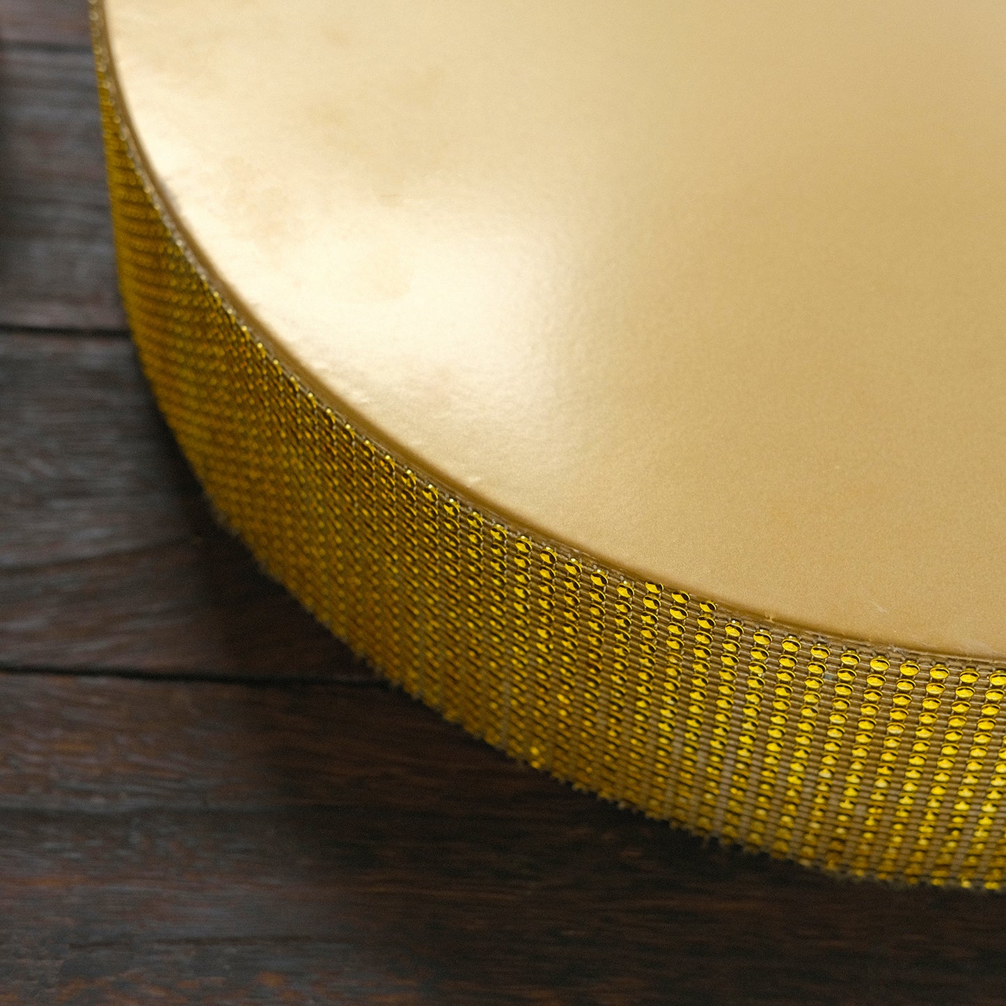 Gold rhinestone round metal pedestal cake stand.