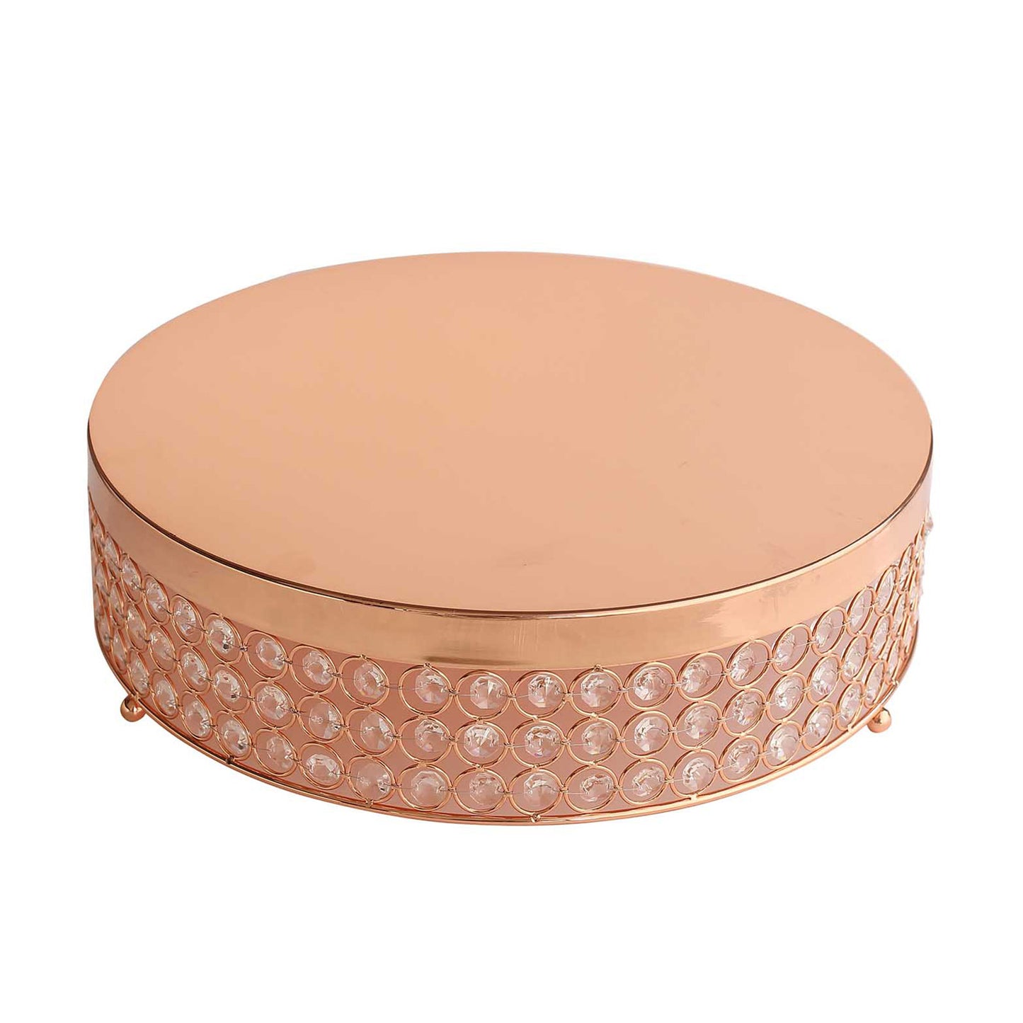 Rose gold crystal beaded cake stand pedestal for desserts.