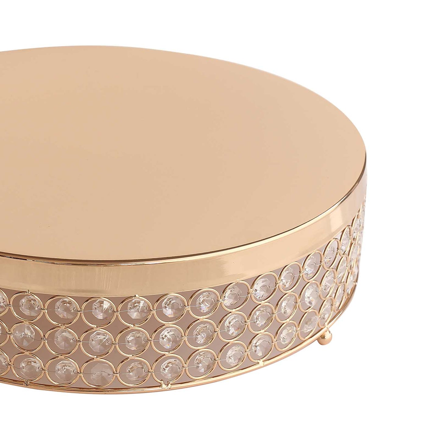 Gold crystal beaded metal cake stand pedestal for elegant dessert display.