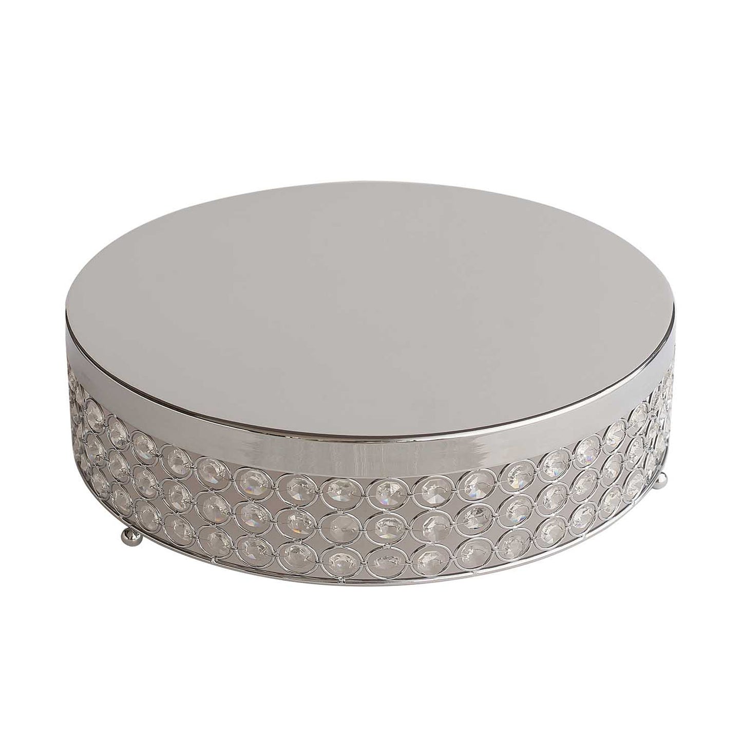 Silver crystal beaded metal cake stand pedestal for desserts and cupcakes.