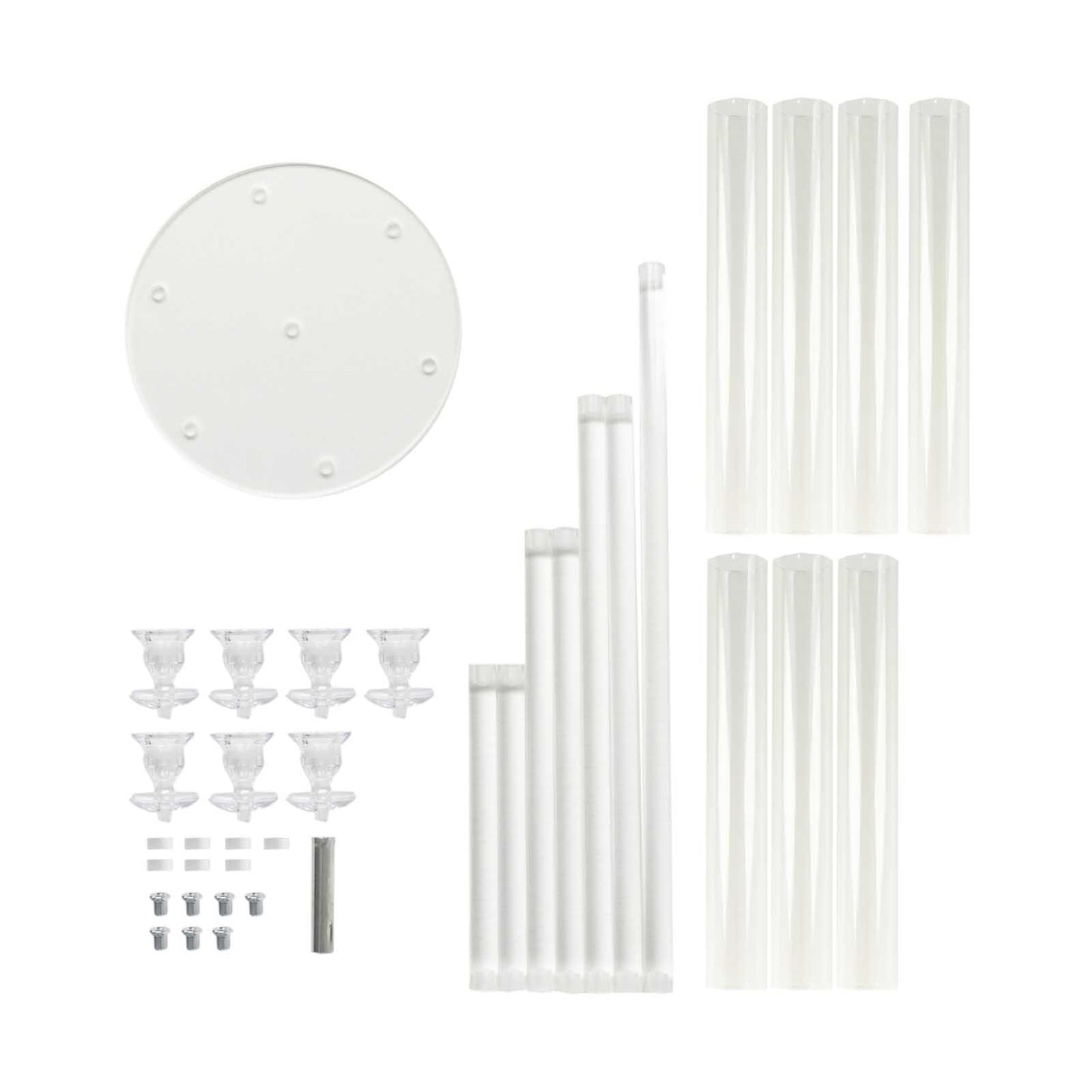Clear acrylic candle holder set with 7 arms and circular base.
