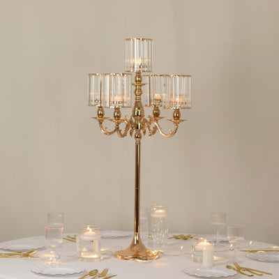 A Towering Glow: Gold 5‑Arm Crystal Candelabra That Commands the Room A Towering Glow: Gold 5‑Arm Crystal Candelabra That Commands the Room