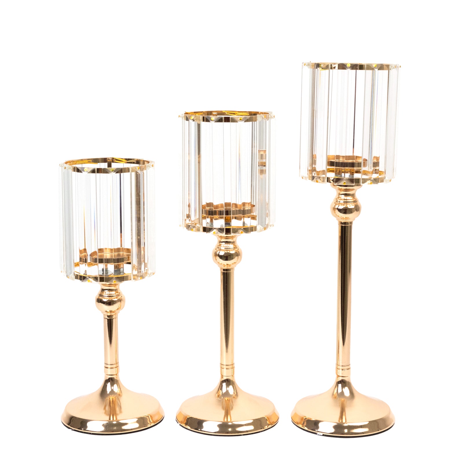 Gold Crystal Hurricane Candle Holders Set of 3 | TCFLinen