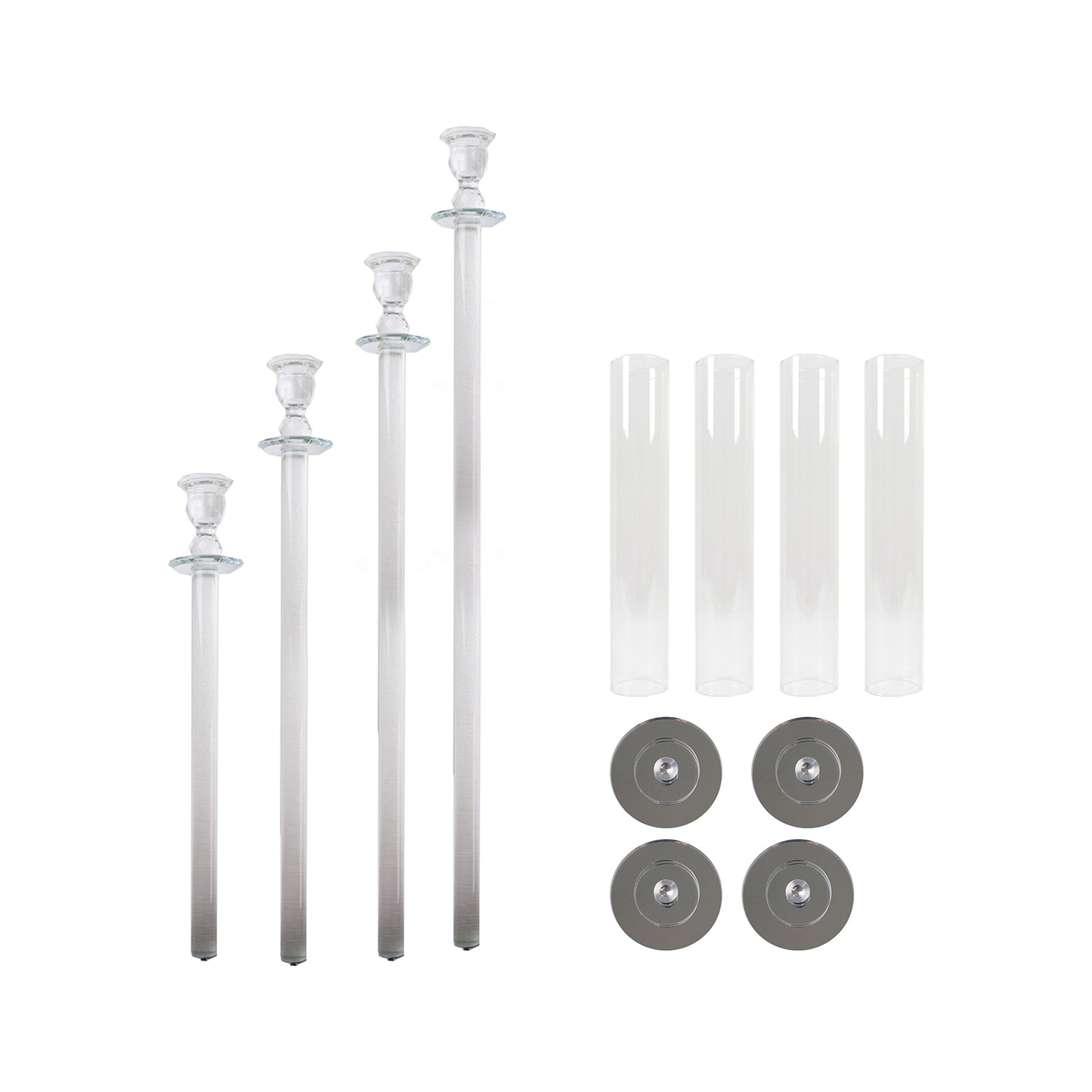 Set of 4 Crystal Glass Hurricane Taper Candle Holders, Decorative Tall Candle Stands Clear Cylinder Chimney Tubes 29", 33", 37", 41"