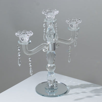 Crystal 3-Arm Candelabra Taper Candle Holder with Hanging Pendants Crystal 3-Arm Candelabra Taper Candle Holder with Hanging Pendants