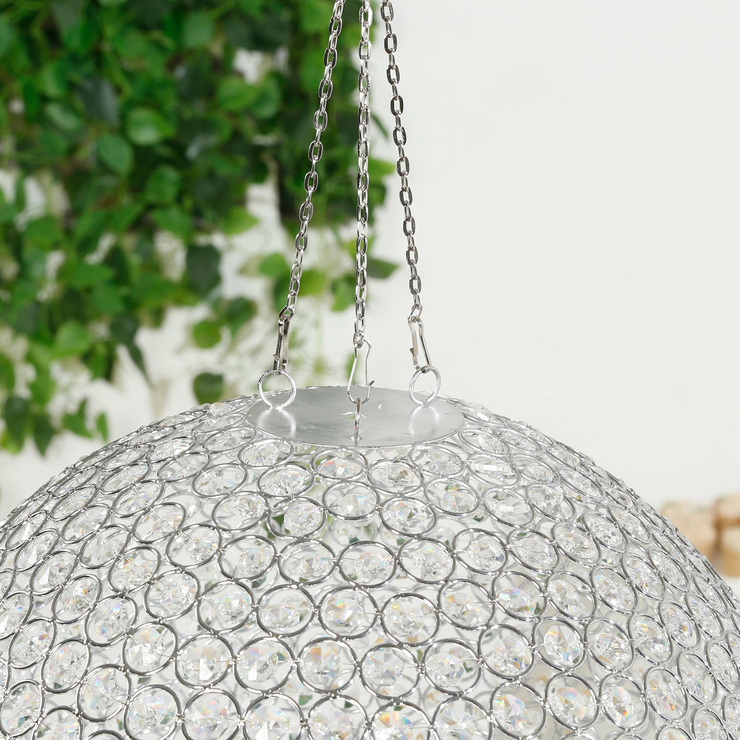 16" Crystal Globe Chandelier Pendant – Hanging Beaded Ball with Silver Metal Hook & Chain, Decorative Accent