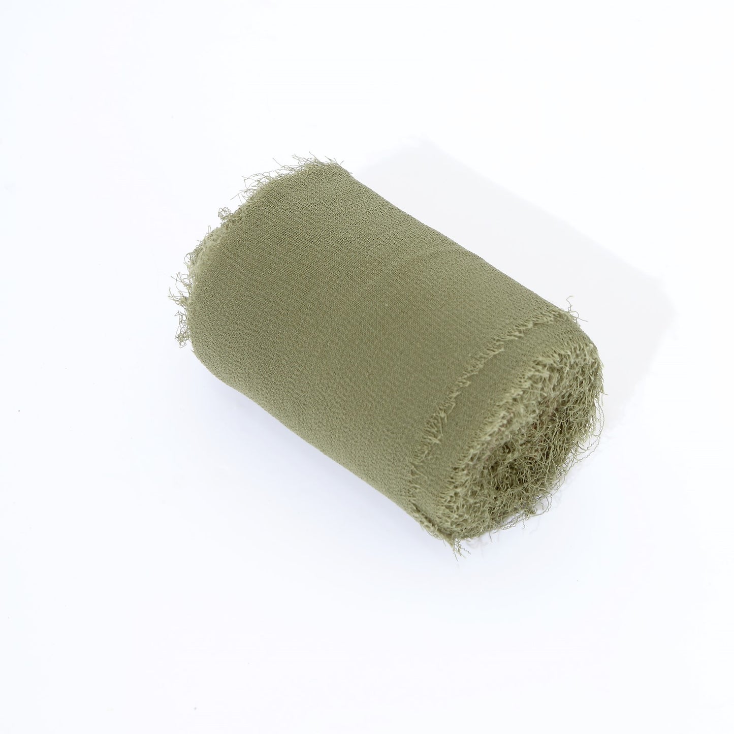 Dusty sage green chiffon ribbon roll for DIY wedding bouquets.