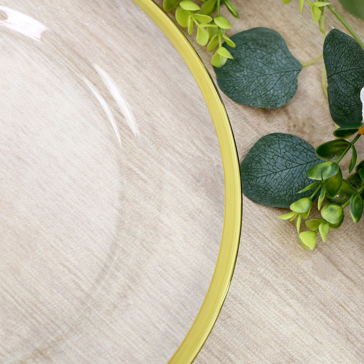 8 Pack 13" Round Glass Charger Plates Clear with Metallic Gold Rim, Decorative Dinner Party Serving