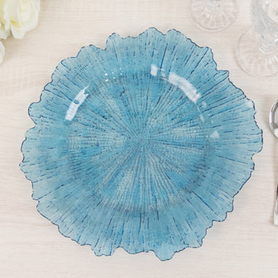 Stunning Transparent Dusty Blue Round Reef Charger Plates Stunning Transparent Dusty Blue Round Reef Charger Plates