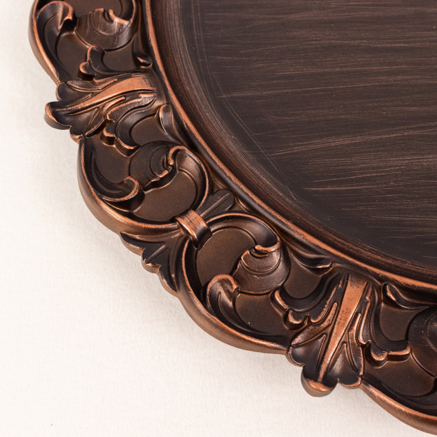 6 Pack Dark Brown Retro Baroque Acrylic Charger Plates With Ornate Embossed Rim, 13" Round Aristocrat Style Plastic Serving Plates
