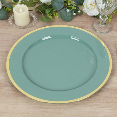 Dusty Sage Green Charger Plates with Gold Rim for Beautiful Table Settings Dusty Sage Green Charger Plates with Gold Rim for Beautiful Table Settings