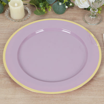 Lavender Lilac Charger Plates with Gold Rim for Beautiful Table Settings Lavender Lilac Charger Plates with Gold Rim for Beautiful Table Settings