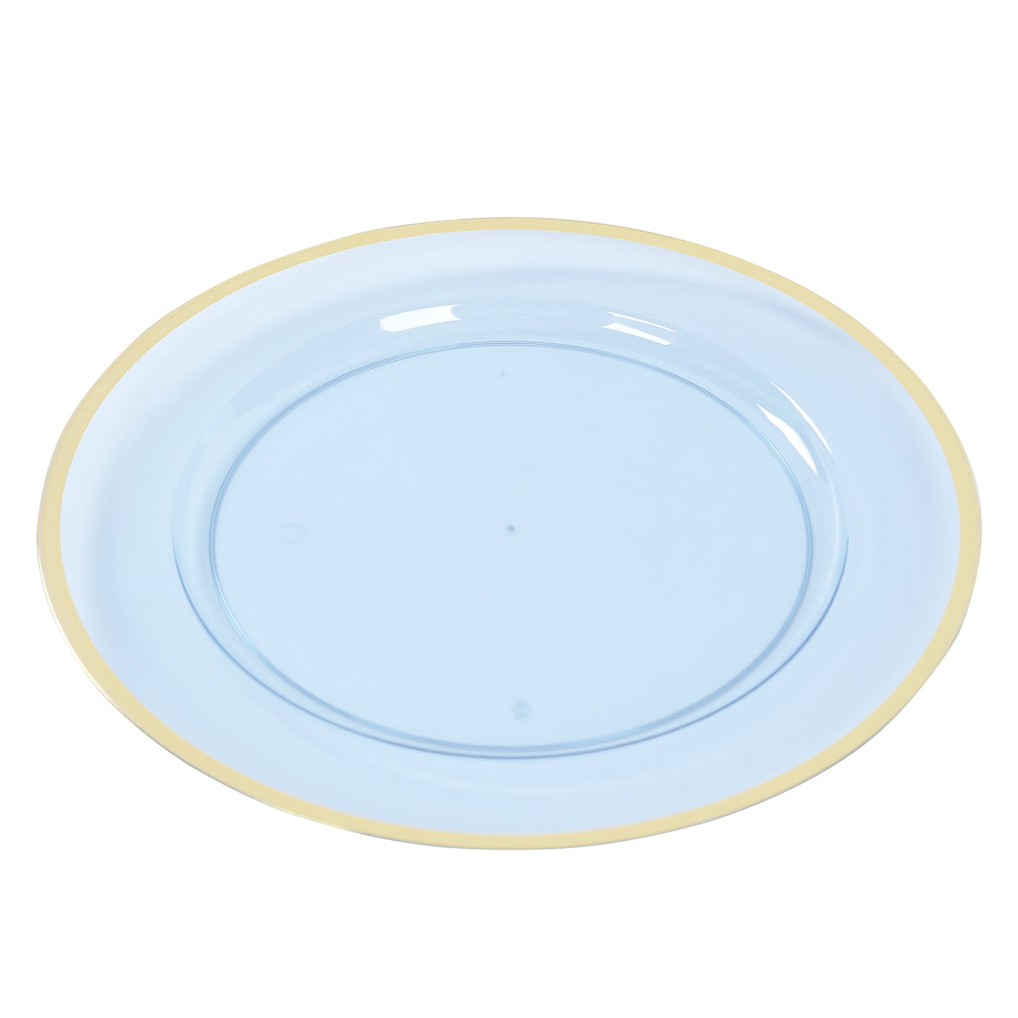 10 Pack Dusty Blue Economy Plastic Charger Plates With Gold Rim, 12" Round Transparent Dinner Chargers Event Tabletop Decor