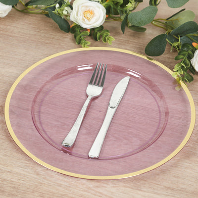 Transparent Purple Charger Plates with Gold Rim Transparent Purple Charger Plates with Gold Rim