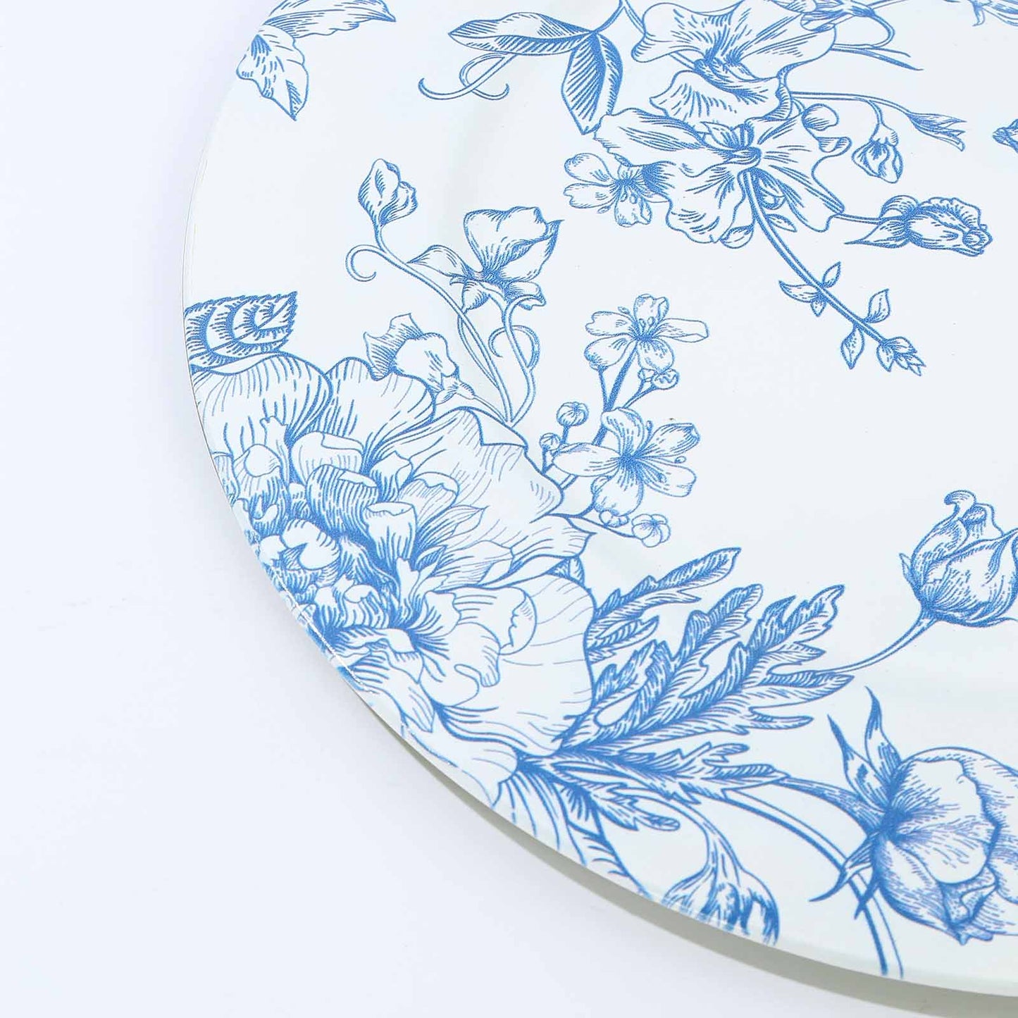 6 Pack White Light Blue French Toile Acrylic Charger Plates, 13" Round Dinner Charger Event Tabletop Decor
