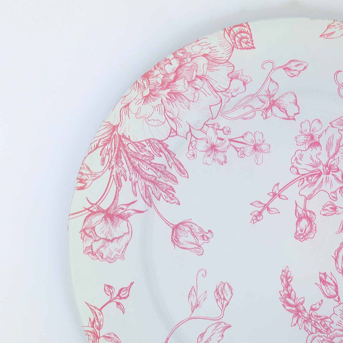 6 Pack White Pink French Toile Acrylic Charger Plates, 13" Round Dinner Charger Event Tabletop Decor
