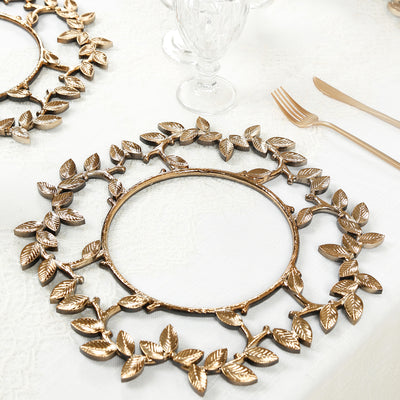 Gold Leaf Wreath Acrylic Plastic Charger Plates Gold Leaf Wreath Acrylic Plastic Charger Plates