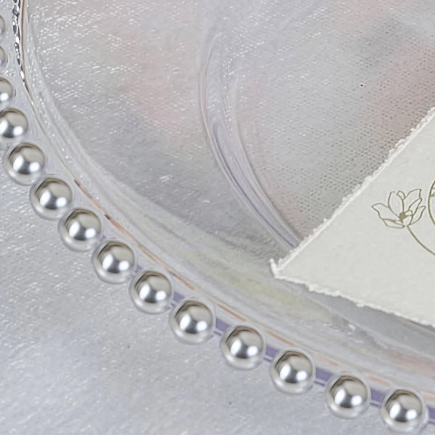 6 Pack 13" Clear Acrylic Plastic Charger Plates With Silver Beaded Rim