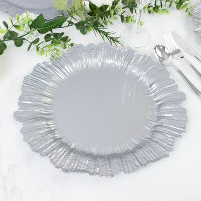 Silver Plastic Charger Plates with Reef Rim Silver Plastic Charger Plates with Reef Rim