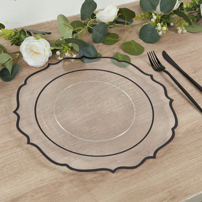 Clear & Black Scalloped Charger Plates Clear & Black Scalloped Charger Plates