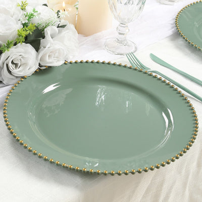 Dusty Sage Green & Gold Beaded Charger Plates Dusty Sage Green & Gold Beaded Charger Plates