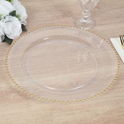 Classic Clear Gold Beaded Rim Plastic Charger Plates Classic Clear Gold Beaded Rim Plastic Charger Plates