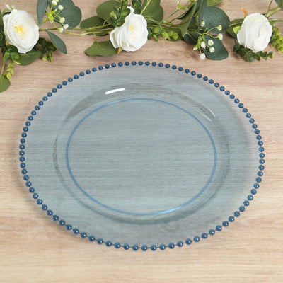 Transparent Dusty Blue Beaded Charger Plates – Elegant Foundations for Stylish Tablescapes Transparent Dusty Blue Beaded Charger Plates – Elegant Foundations for Stylish Tablescapes
