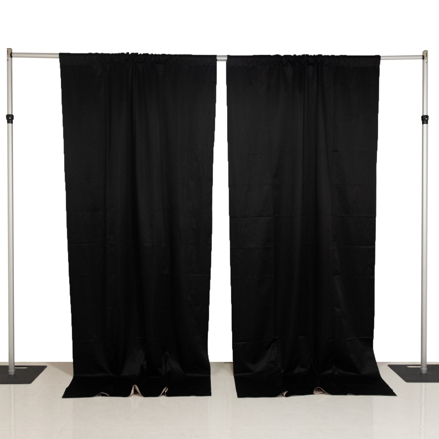 Lamour Satin Blackout Curtains 10ft x 10ft Panels Black/Ivory | Water-Resistant PU-Coated Double Sided Backdrop for Weddings & Events