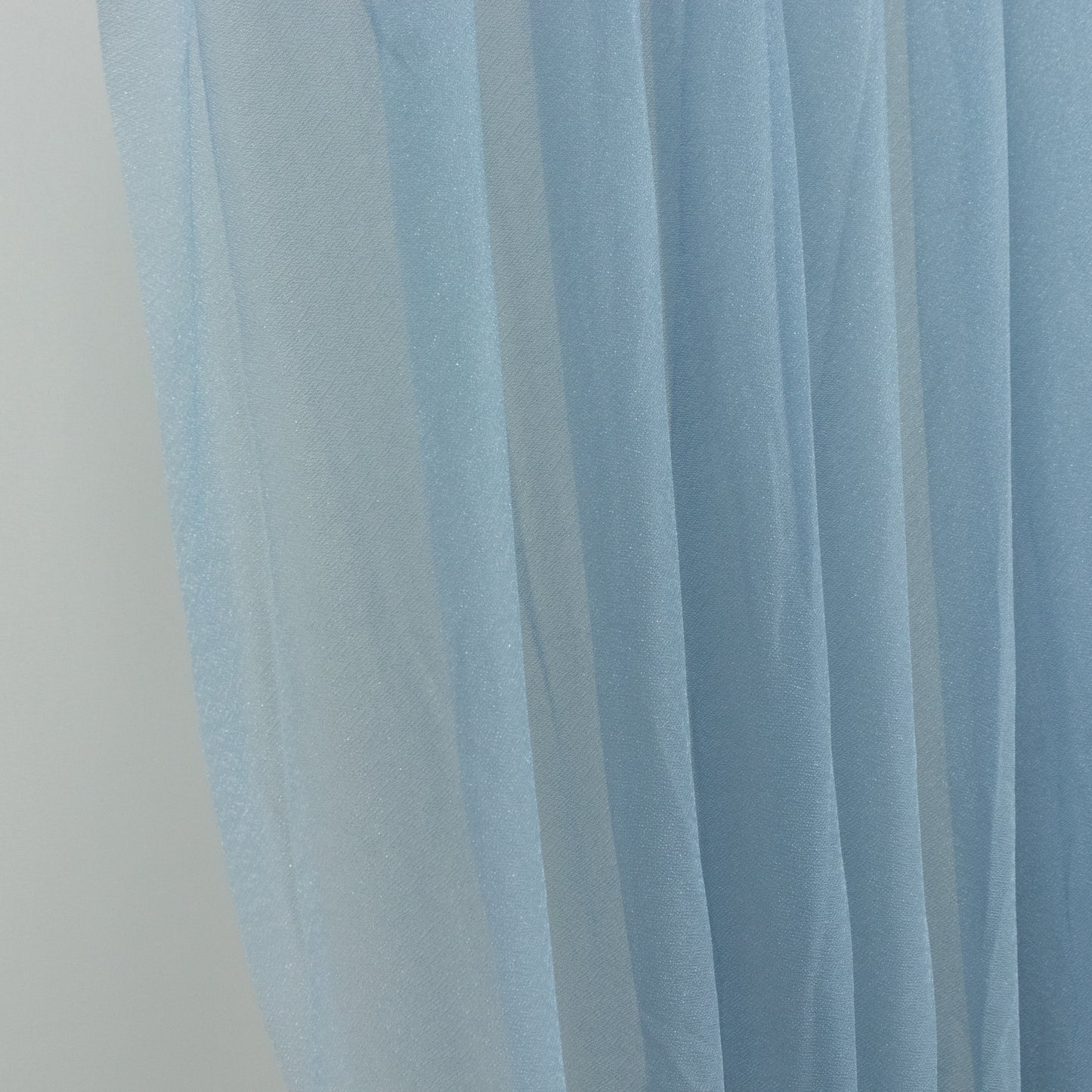 Dusty blue sheer chiffon valance curtain drape for wedding backdrop.