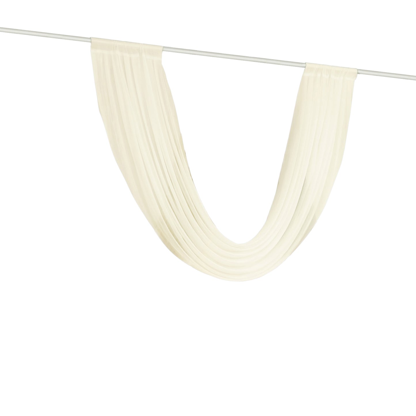 Ivory sheer chiffon valance curtain draped on a rod.