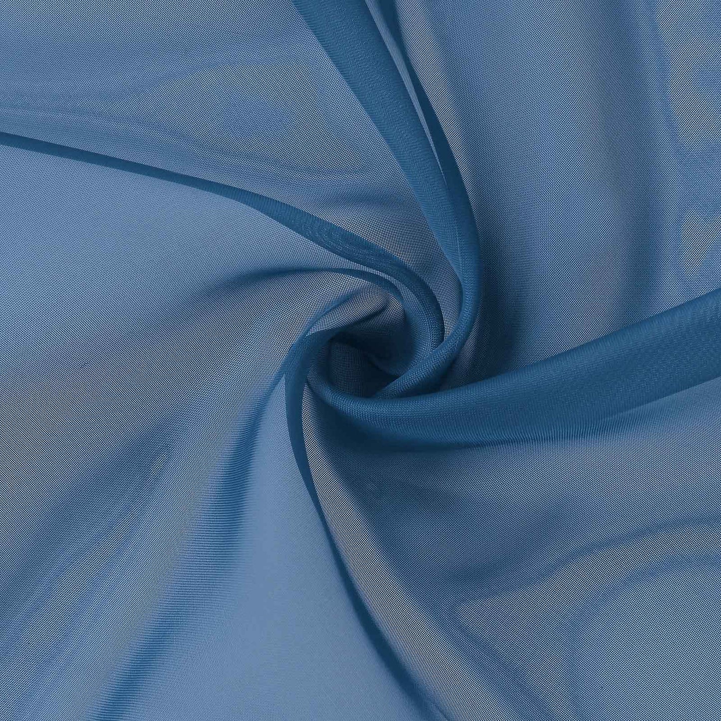 Navy blue chiffon fabric, soft and sheer, ideal for drapery and backdrops.